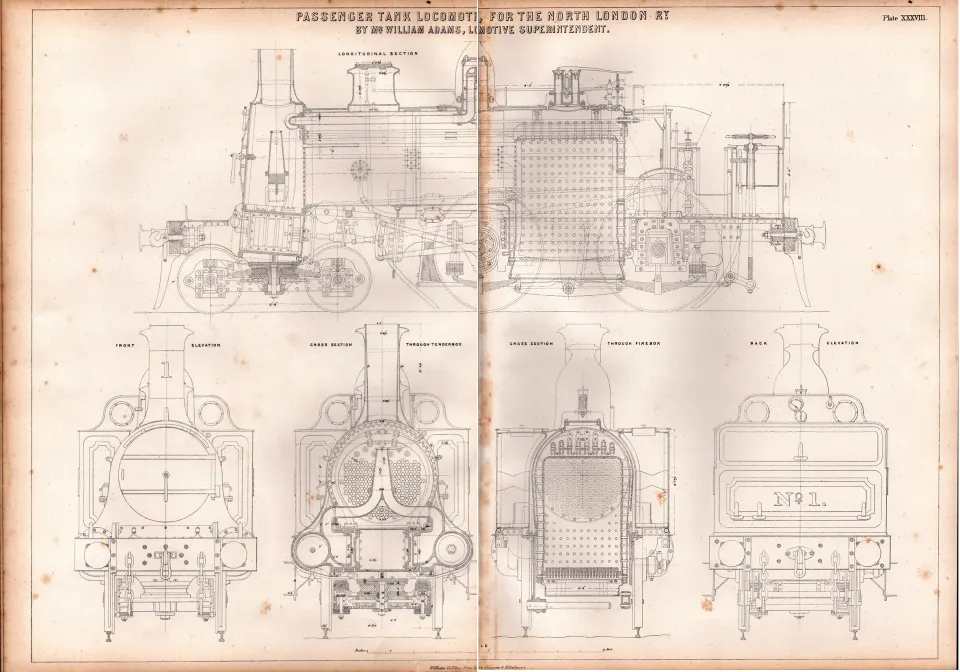 Passenger Tank Locomotive  North London Railway Antique Diagram-28.