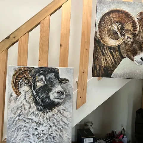 2 Ram Oil Paintings On Canvas. Artist Is Miranda Assink