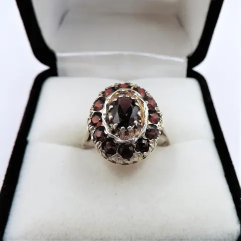 Vintage Sterling Silver Garnet Cluster Ring Hallmark Date 1971