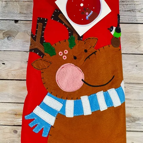 122cm luxury fabric, Reindeer with blue scarf, Christmas Tree skirt