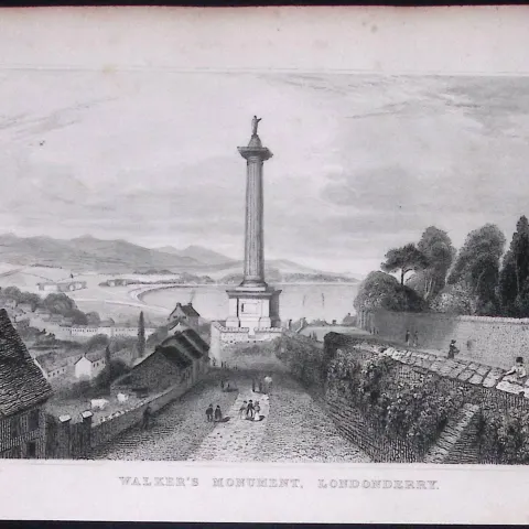 Londonderry Walkers Monument 194 Years Old Antique Steel Engraving-39