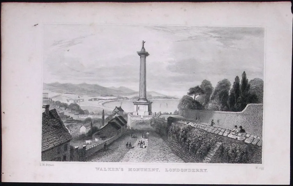 Londonderry Walkers Monument 194 Years Old Antique Steel Engraving-39