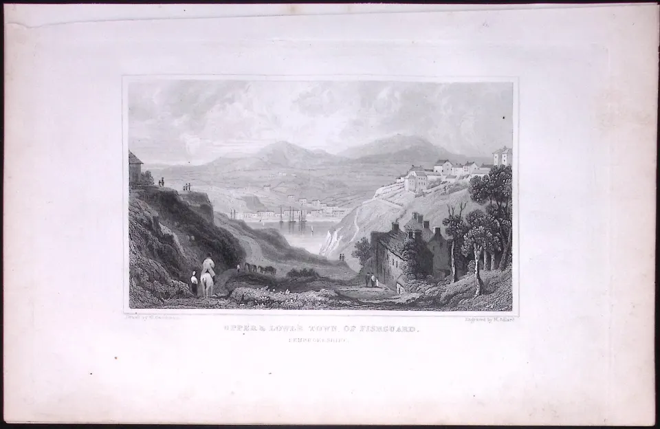 Wales Fishguard Upper & Lower Town Antique 166-Year-Old  Steel Engraving-27
