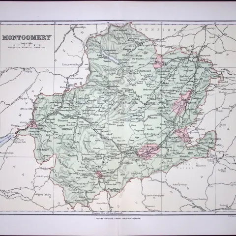 Wales Montgomery Detailed 1894 Coloured Antique  130 Years-Old Map.