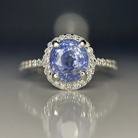 Beautiful 3.10 CT Unheated Ceylon Blue Sapphire With Natural Diamonds & 18k Gold