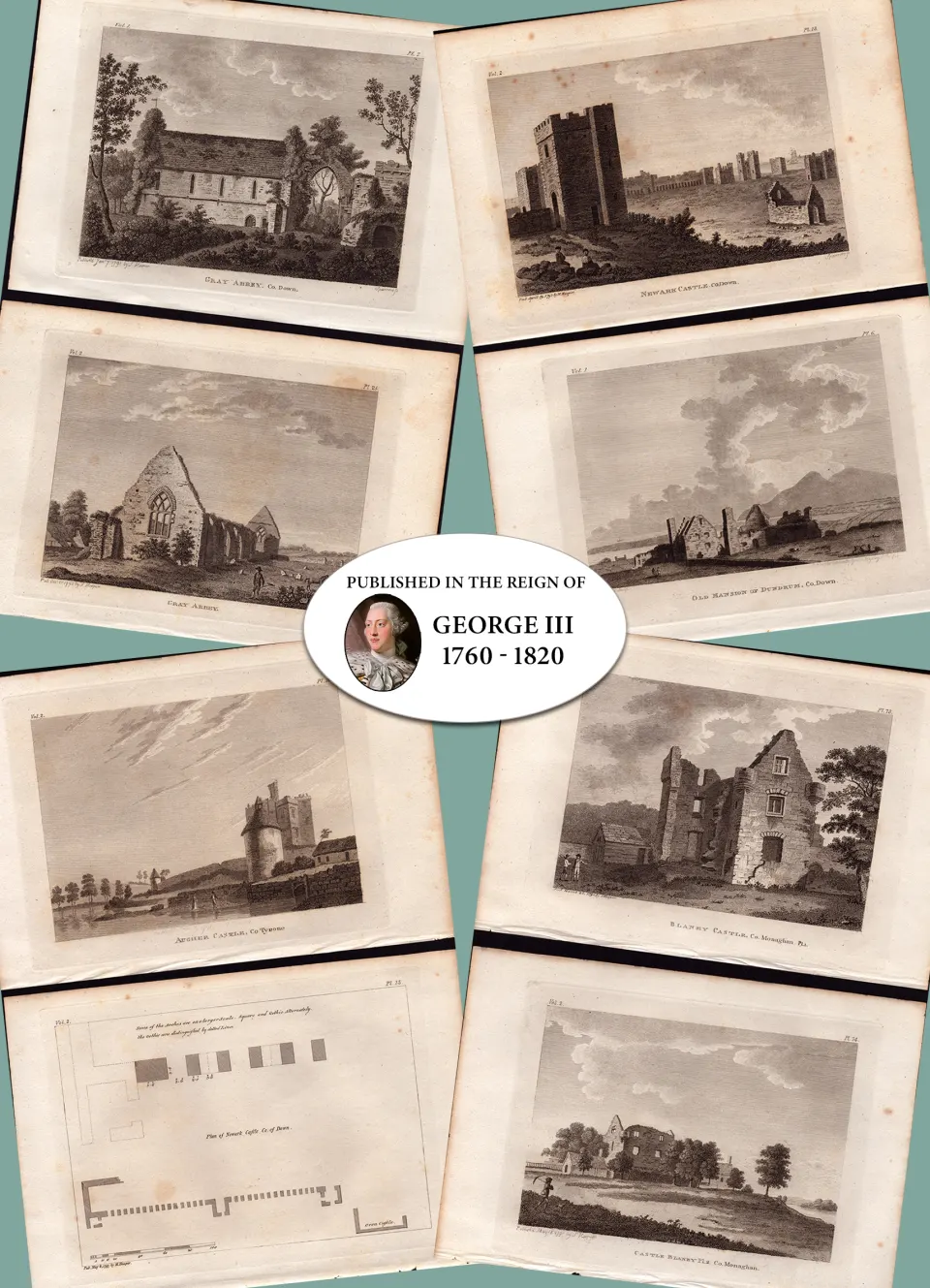 North of Ireland Collection of 9 Francis Grose 1792-1797 Antique Copper Block Engravings
