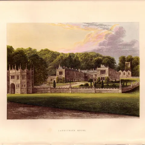 Lanhydrock House Bodmin Cornwall Gilt-Edge Coloured Antique Book Plate.