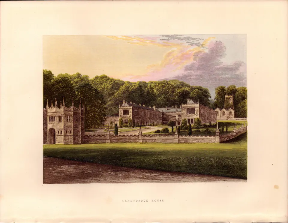 Lanhydrock House Bodmin Cornwall Gilt-Edge Coloured Antique Book Plate.