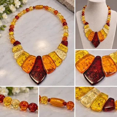 Multicolour Amber Style Statement Necklace