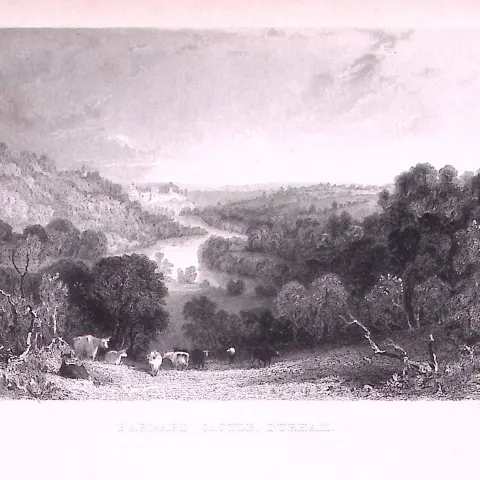 View of Barnard Castle Durham 1835 Antique Steel Engraving-25a-TR.