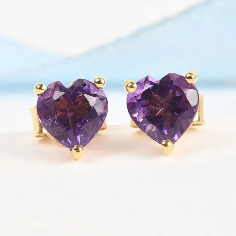 NEW!! Amethyst Heart Stud Earrings