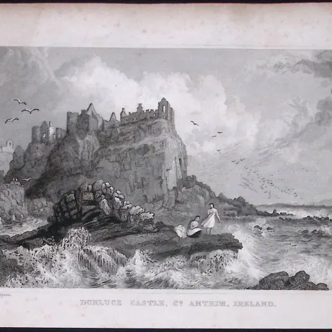 Antrim Ireland Dunluce Castle 194 Years Old Antique Steel Engraving-37