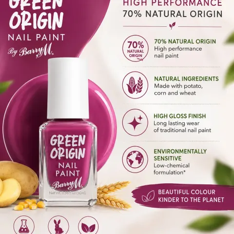 Barry M Green Origin Nail Paint 10ml | 70% Natural Origin | High Gloss Long Lasting Vegan Polish