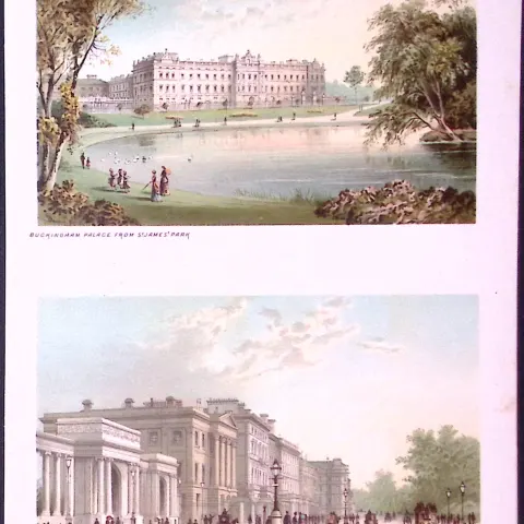 London Horse Guards & Nelson Column Victorian Antique Double Print-7