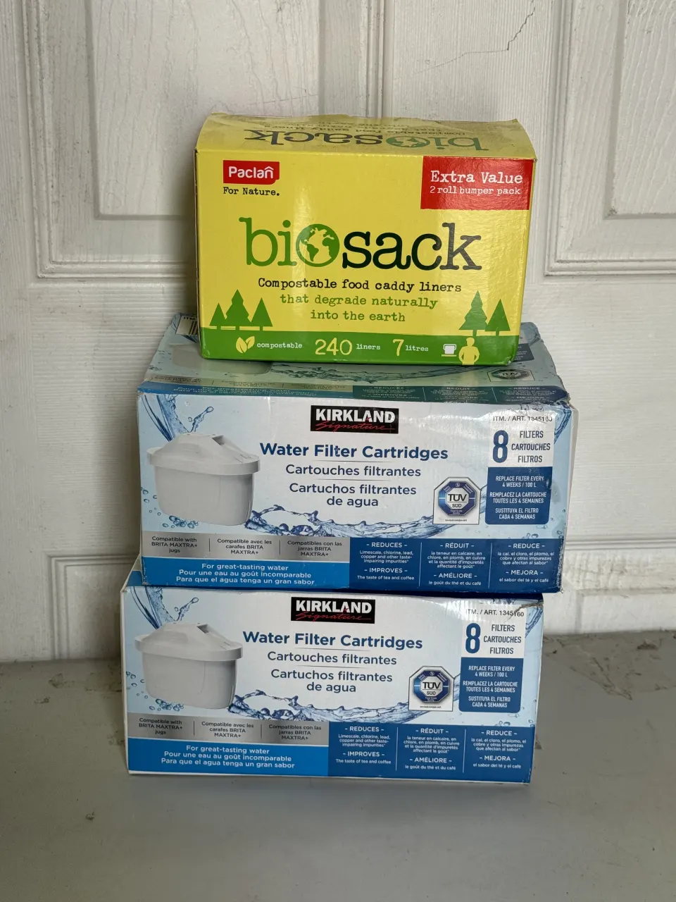 2 X Kirkland Signature Water Filter Cartridges 8 Pack  & Food Cady Liners  NEW SEALED BOXES