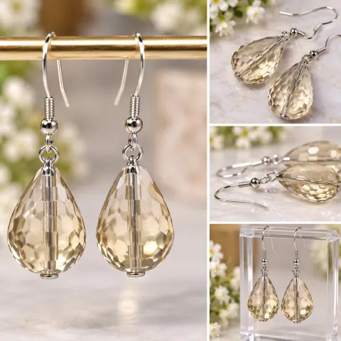 925 Sterling Silver Faceted Champagne Teardrop Earrings