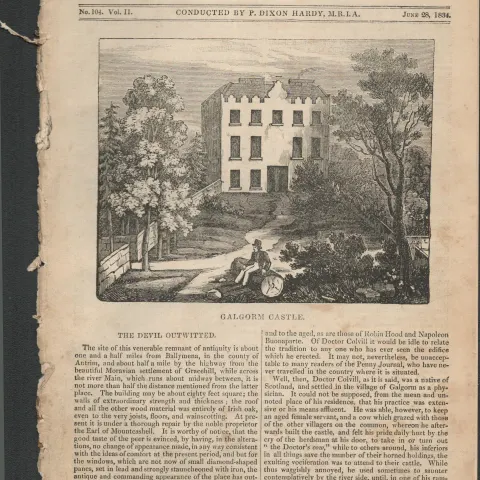 Antique Irish Newspaper 1834 Calgorm Castle Antrim The Devil Outwitted.