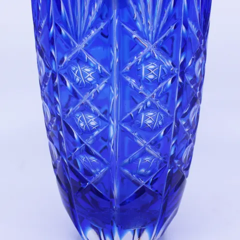 English Vintage Blue Overlay Crystal Glass Vase