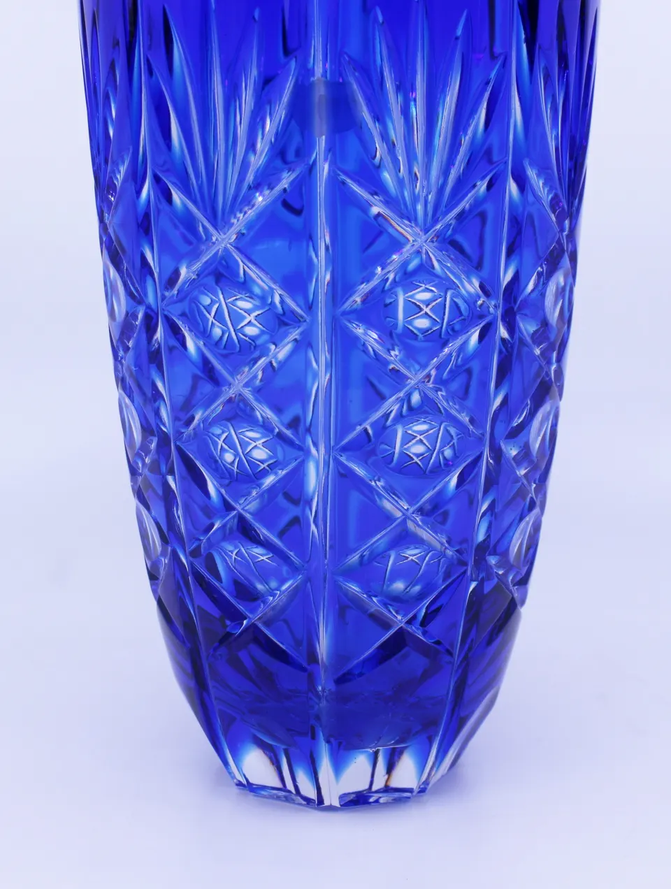 English Vintage Blue Overlay Crystal Glass Vase