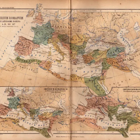 Antique 1867 Coloured Classical Geography 160 Years-Old Map Imperium Rome.