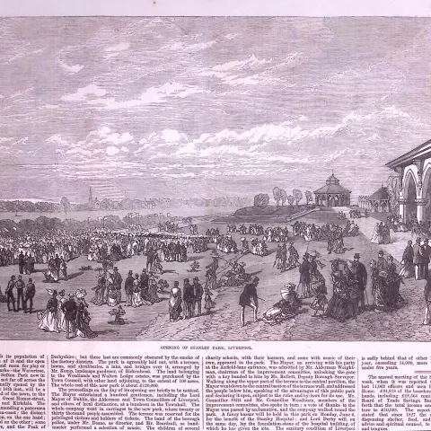 Liverpool The Grand Opening of Stanley Park 1870  Antique Woodcut Print.