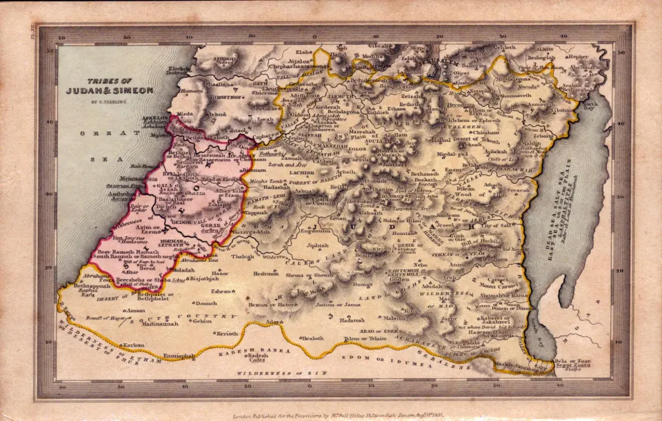 Tribes of Judah & Simeon Antique Biblical William IV Map.