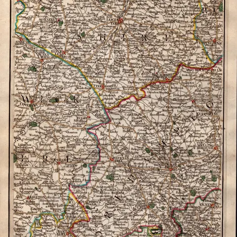 Midlands, Leicester Coventry, Northampton - John Cary’s Antique 1794 Map.