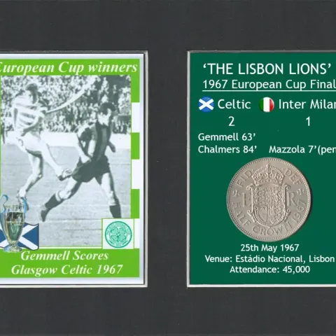 Gemmill Scores Celtic European Cup Mount & 57 Year-Old 1967 Coin Set.