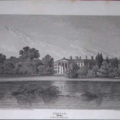 Temple House Berkshire Antique 226 Years-Old Georgian Steel-Engraving-444
