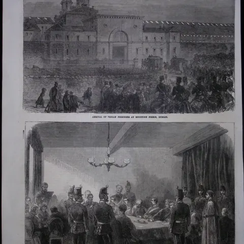 Irish Fenian Conspiracy in Ireland Rebels in Mountjoy Prison Dublin 1866 Woodcut.