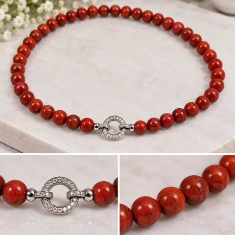Red Beaded Necklace with Crystal-Set Clasp