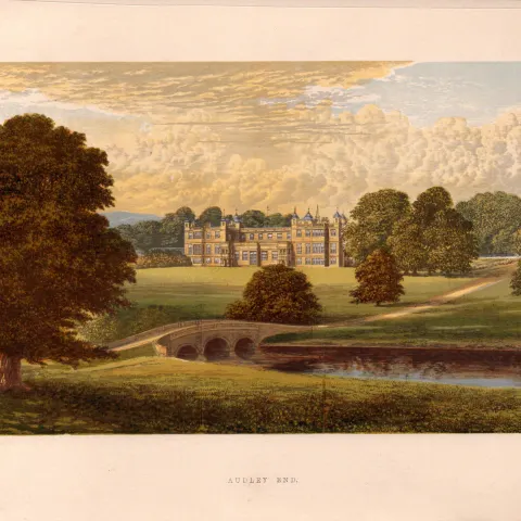 Audley End House Essex Gilt-Edge Coloured Antique Book Plate.
