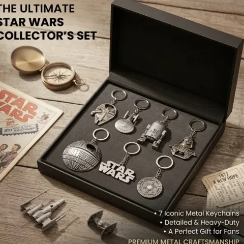 7-Piece Star Wars Inspired Metal Keychain Set – Character & Spaceship
