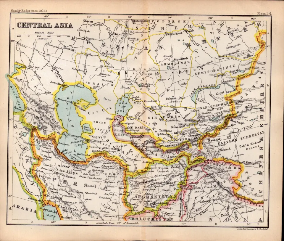 Central Asia  Arabia Afghanistan Double Sided Antique 1896 Map.
