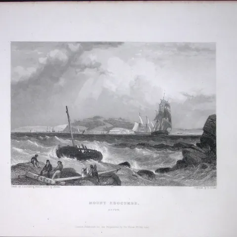Cornwall Mount Edgcumbe WH Bartlett 183 Years-Old Antique Steel Engraving-17