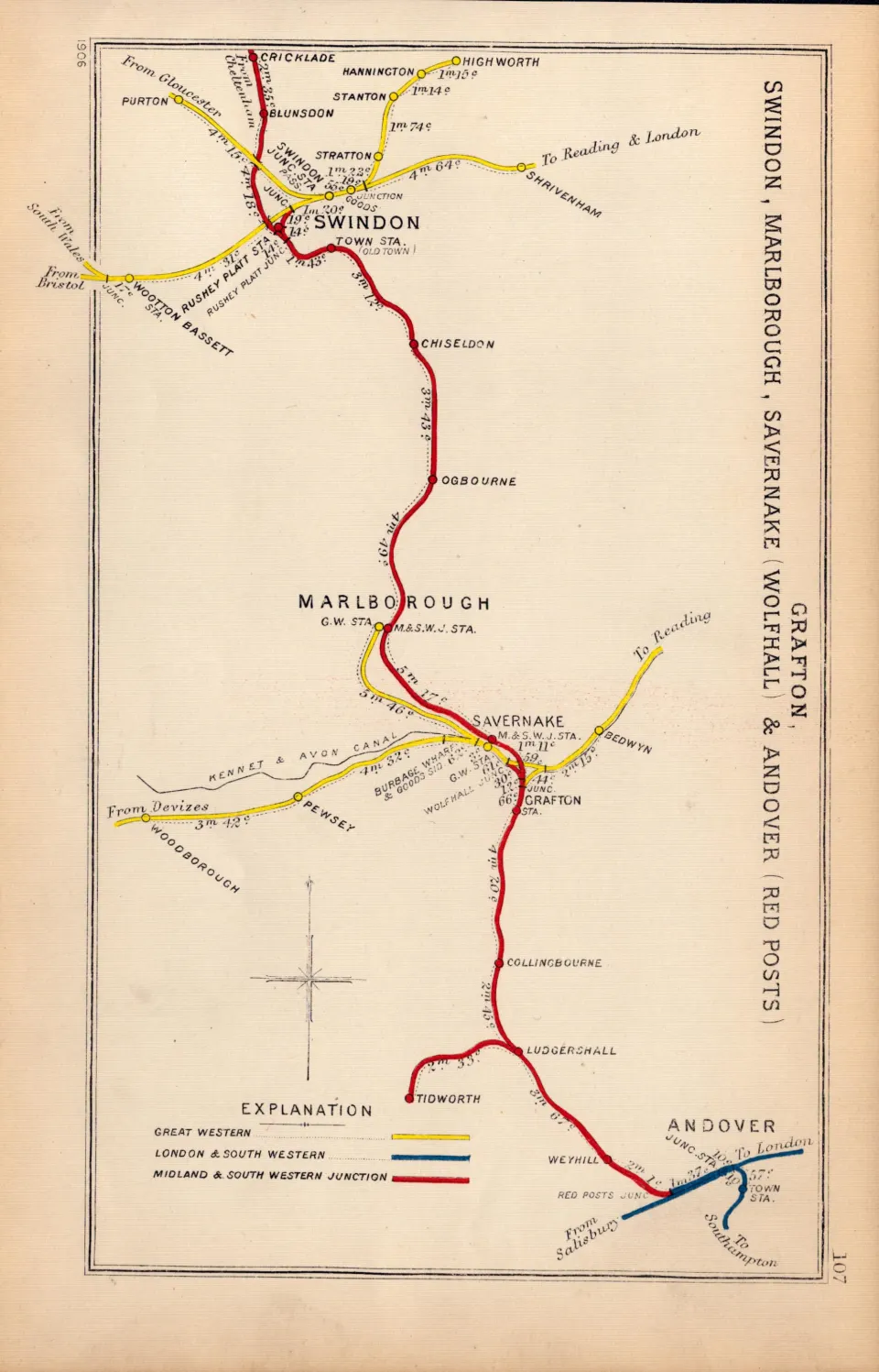 Swindon, Marlborough, Andover  Antique Railway Diagram-107.