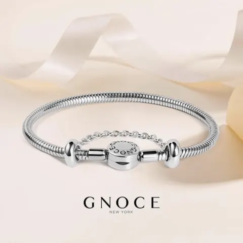 GNOCE Stainless Steel Charm Bracelet – Snake Chain DIY Bangle with Round Clasp