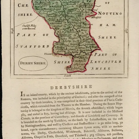 Derbyshire Antique c1783 F Grose Copper Coloured George III Map.