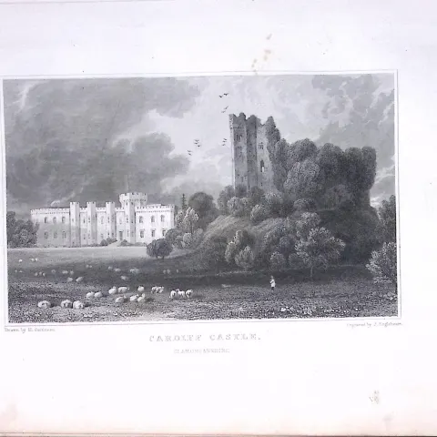 Wales-Cardiff Castle Antique 166-Year-Old  Steel Engraving-3