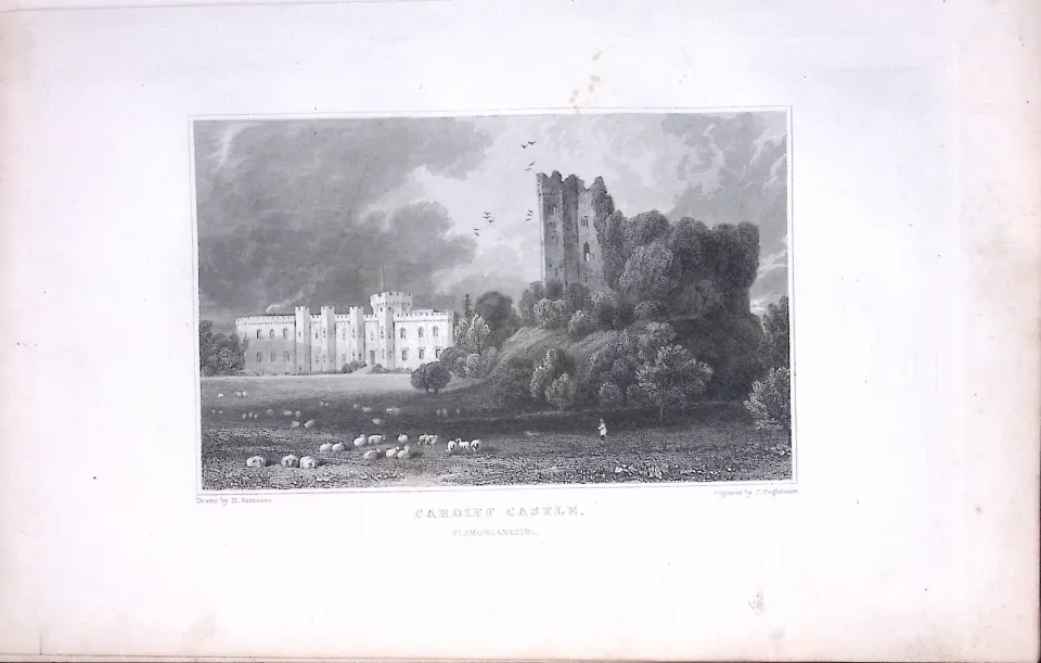 Wales-Cardiff Castle Antique 166-Year-Old  Steel Engraving-3