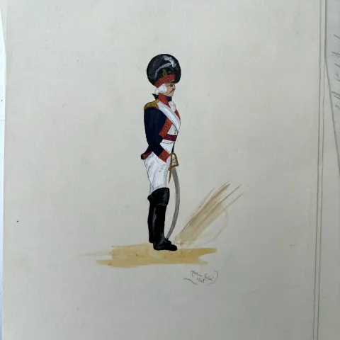 Vintage Watercolour Book Illustration ? Noel Gold "Royal Horse Artillery Officer 1793