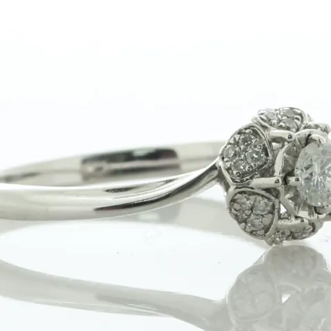 9ct White Gold Single Stone With Halo Setting Ring 0.25 Carats