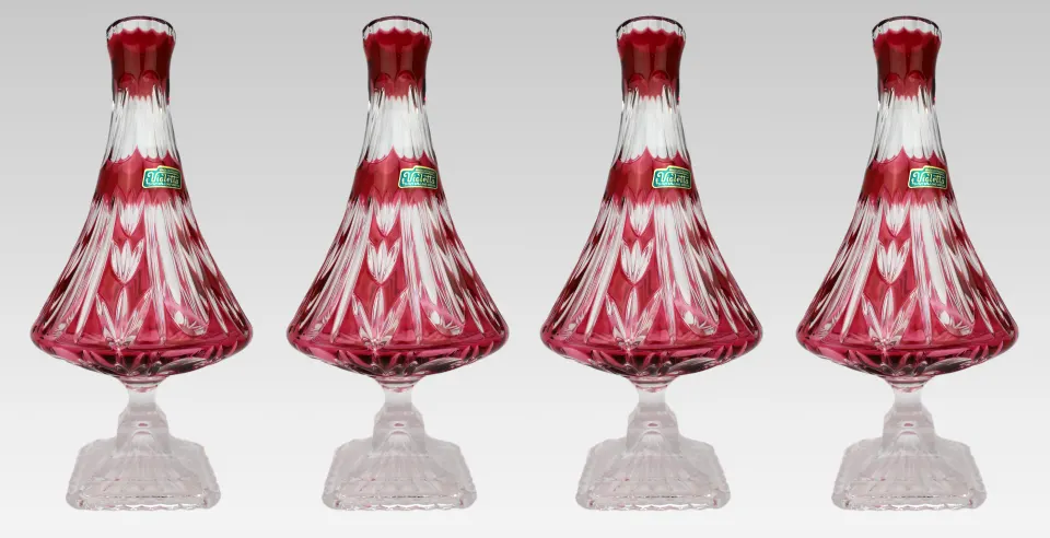 Set of Four Ruby Overlay Crystal Vases by Violetta
