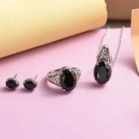 NEW!! 3 Piece Set - Boi Ploi Black Spinel Pendant With Chain, Earrings and Pendant
