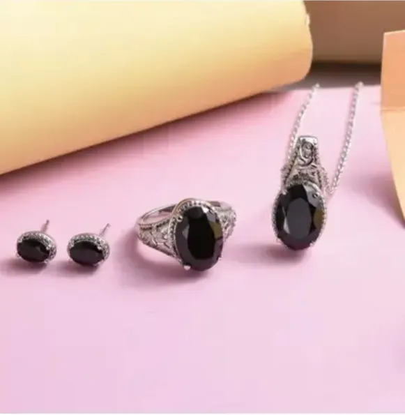 NEW!! 3 Piece Set - Boi Ploi Black Spinel Pendant With Chain, Earrings and Pendant