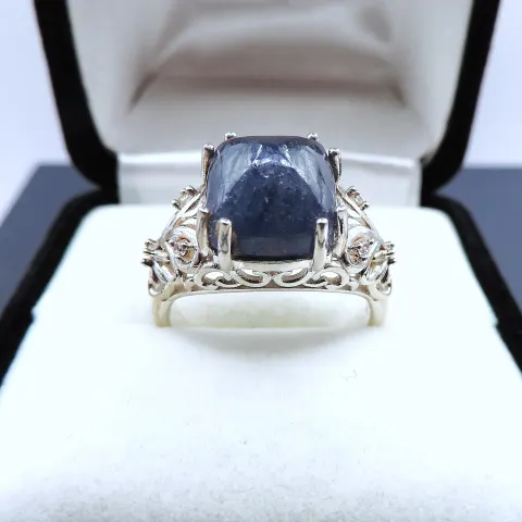 Sterling Silver Blue Azerite & Topaz Ring New With Gift Pouch