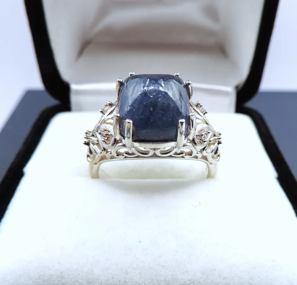 Sterling Silver Blue Azerite & Topaz Ring New With Gift Pouch