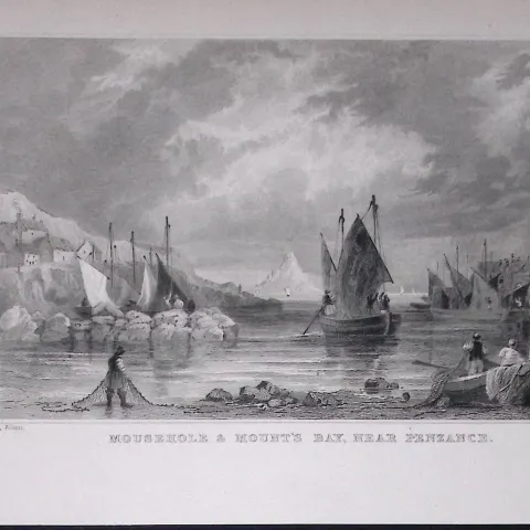Cornwall Mousehole & Mounts Bay Antique 193 Years-Old Steel-Engraving-14