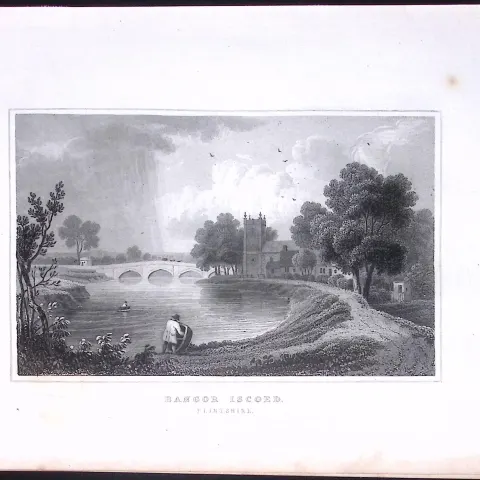 Wales-Bangor Iscoed Flintshire Antique 166-Year-Old  Steel Engraving-16