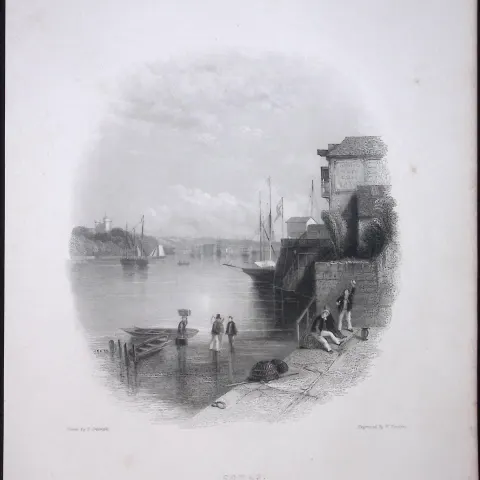 Cowes Isle of Wight WH Bartlett 183 Years-Old Antique Steel Engraving-16